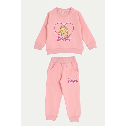 Kız Çocuk Sweat Takım Kalpli Barbie Baskılı - Yavruağzı (92/116)