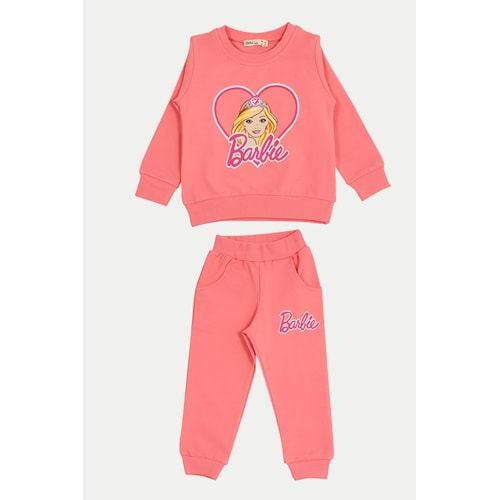 Kız Çocuk Sweat Takım Kalpli Barbie Baskılı - Şeker Pembe - 92/116