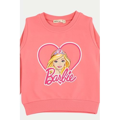 Kız Çocuk Sweat Takım Kalpli Barbie Baskılı - Şeker Pembe - 92/116