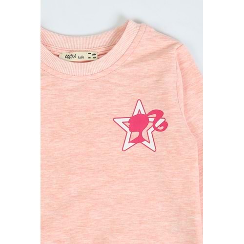 Kız Çocuk Sweat Takım Kalpli Barbie Baskılı - Pembe Melanj (104/134)