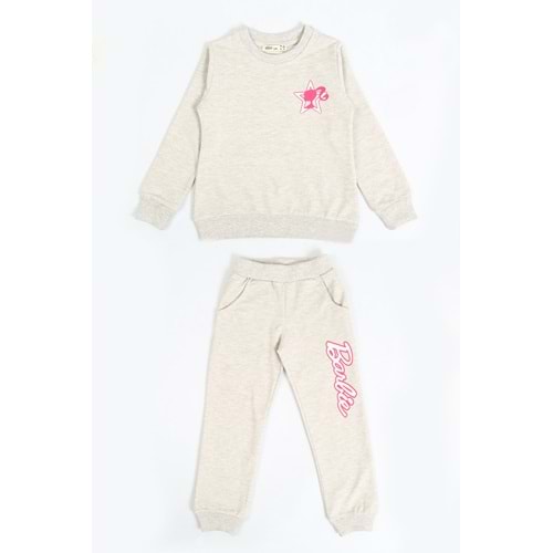 Kız Çocuk Sweat Takım Kalpli Barbie Baskılı - Kahve Melanj (104/134)