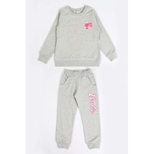 Kız Çocuk Sweat Takım Kalpli Barbie Baskılı - Gri (104/134)