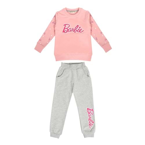 Kız Çocuk Sweat Takım Kolları Barbie Baskılı - Yavruağzı (98/122)