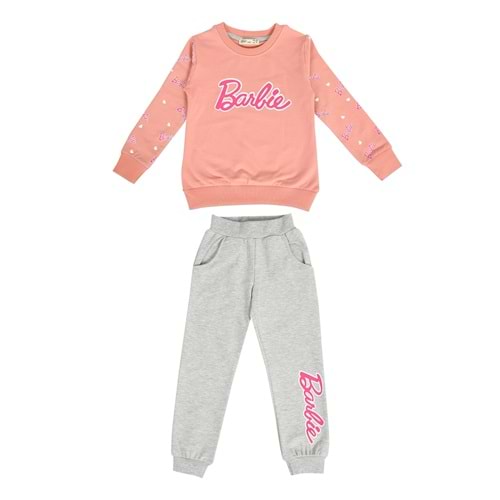 Kız Çocuk Sweat Takım Kolları Barbie Baskılı - Gül Kurusu (104/134)