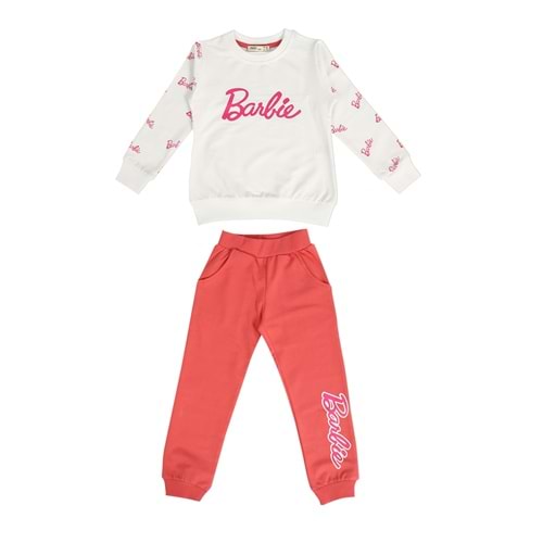 Kız Çocuk Sweat Takım Kolları Barbie Baskılı - Krem (104/134)