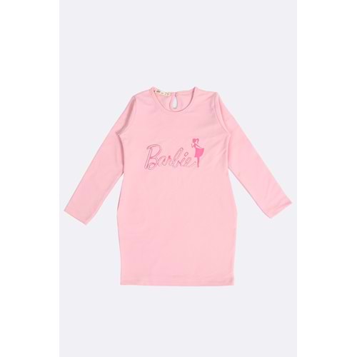 Kız Çocuk Elbise Barbie Baskılı - Bebe Pembe (116/140)