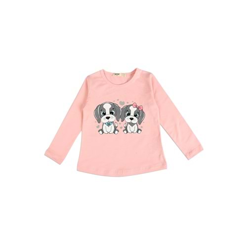 Kız Çocuk Tişört Köpekler Baskılı - Bebe Pembe (92/116)