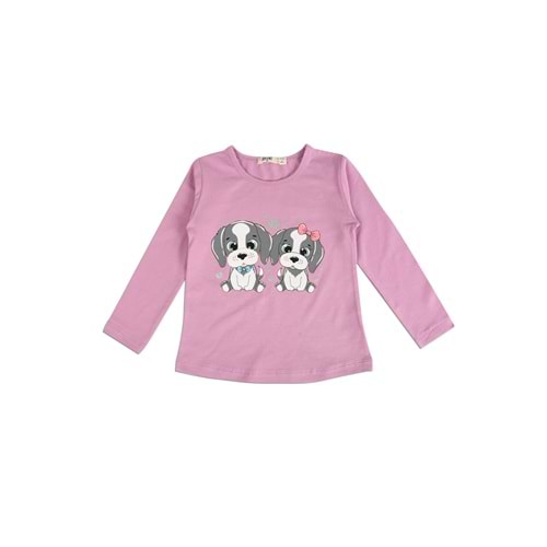 Kız Çocuk Tişört Köpekler Baskılı - Lila (92/116)