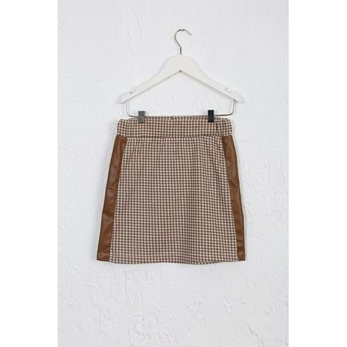 Kız Çocuk Etek Deri Detay - Kahverengi-Krem (128/152)