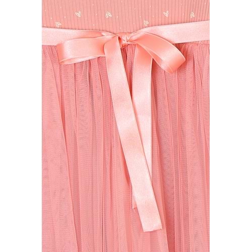 Kız Çocuk Elbise Desenli Kemerli - Gül Kurusu (98/122)