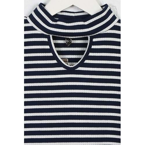 Kız Çocuk Tişört Metal Kalpli - Lacivert-Beyaz (128/152)