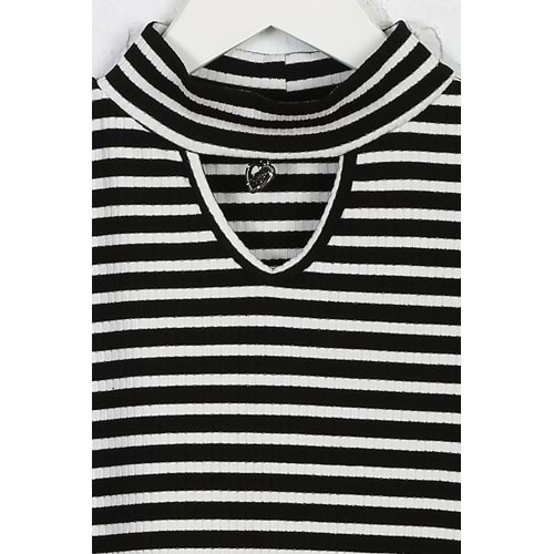 Kız Çocuk Tişört Metal Kalpli - Siyah-Beyaz (128/152)