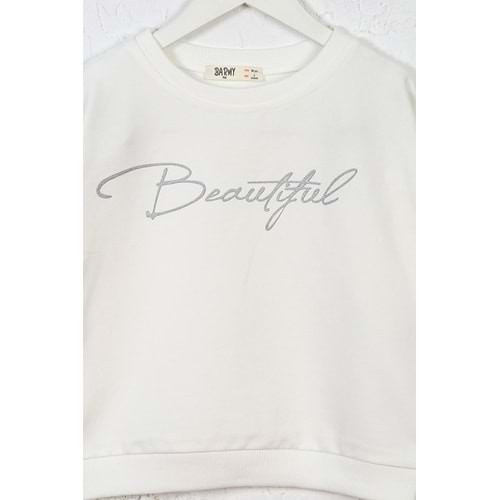 Kız Çocuk Tişört Beautiful Baskılı - Krem (98/122)