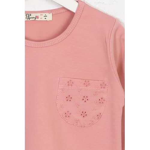 Kız Çocuk Tişört Fistolu Cep - Gül Kurusu (98/122)