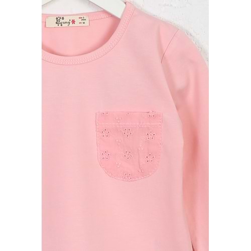 Kız Çocuk Tişört Fistolu Cep - Yavruağzı (98/122)