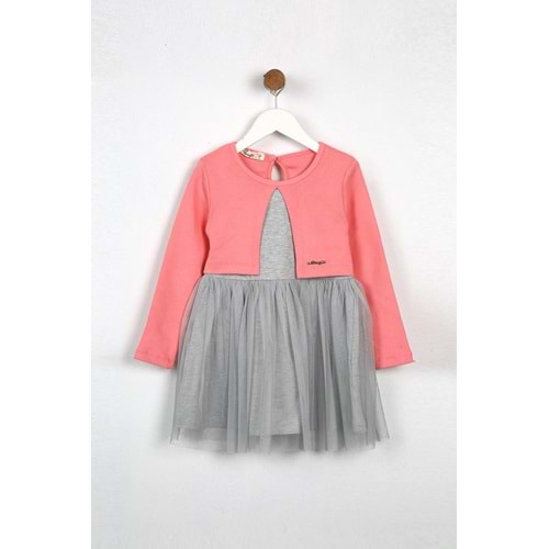 Kız Çocuk Elbise Tüllü - Şeker Pembe (98/122)