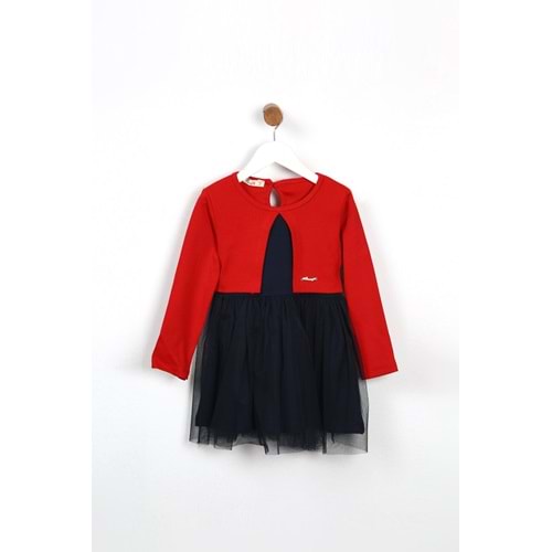 Kız Çocuk Elbise Tüllü - Koyu Kırmızı (98/122)