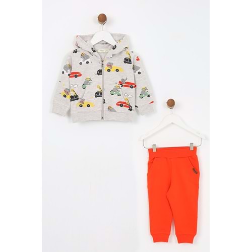 Erkek Çocuk Eşofman Takımı Araba Desenli - Kahverengi (74/98)