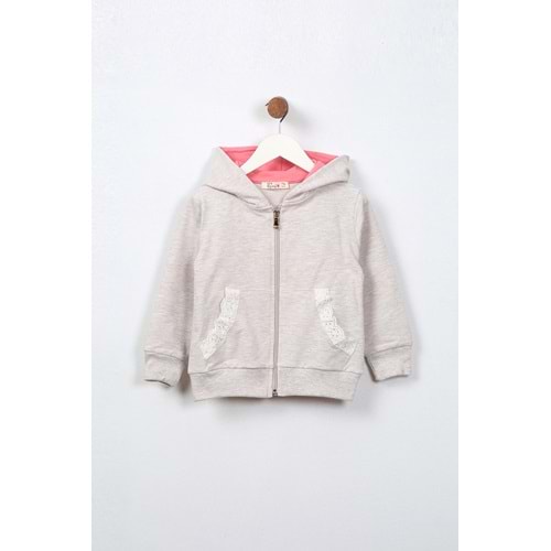 Kız Çocuk Hırka Dantelli Cep - Kahve Melanj (98/122)