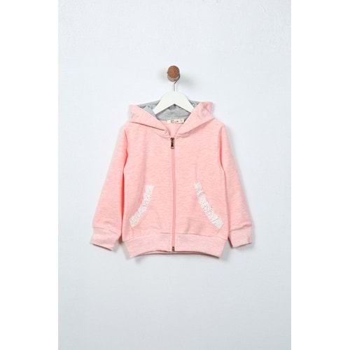 Kız Çocuk Hırka Dantelli Cep - Pembe Melanj (98/122)