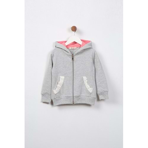 Kız Çocuk Hırka Dantelli Cep - Gri (98/122)