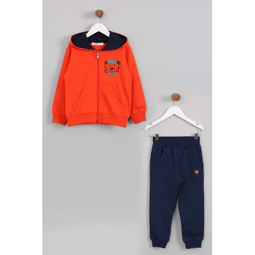 Erkek Çocuk Eşofman Takımı Ayıcık Nakışlı - Oranj (98/122)