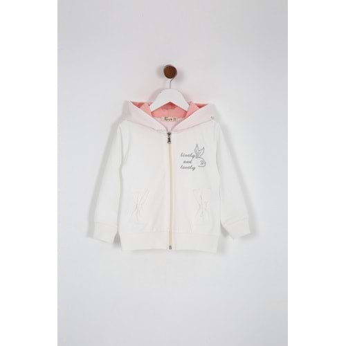 Kız Çocuk Hırka Yazılı Tavşan Baskılı - Krem (98/122)