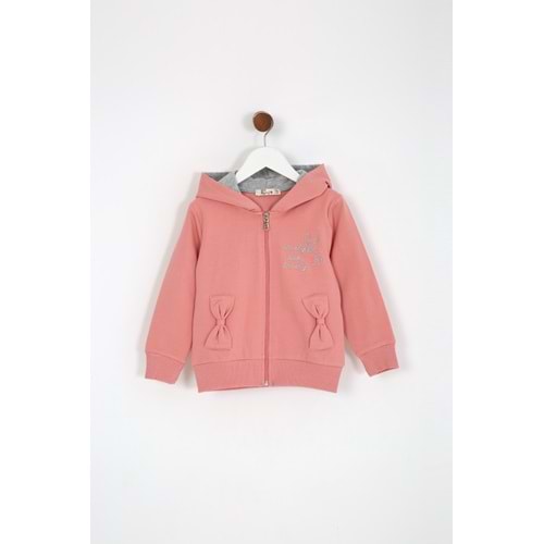 Kız Çocuk Hırka Yazılı Tavşan Baskılı - Gül Kurusu (98/122)