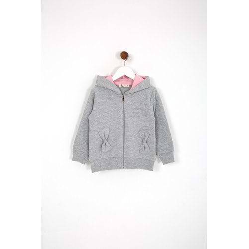 Kız Çocuk Hırka Yazılı Tavşan Baskılı - Gri (98/122)