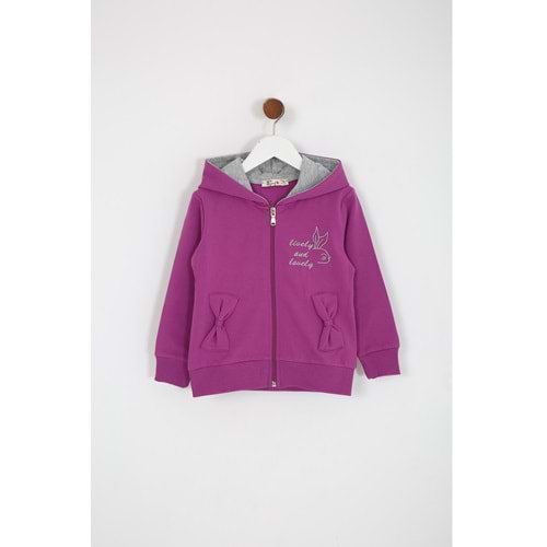 Kız Çocuk Hırka Yazılı Tavşan Baskılı - Mürdüm (98/122)