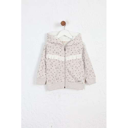 Kız Çocuk Hırka Kedi Desen - Kahve Melanj (92/116)