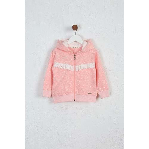 Kız Çocuk Hırka Kedi Desen - Pembe Melanj (92/116)