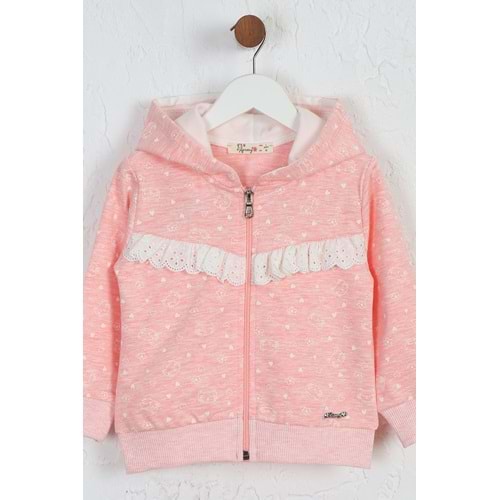 Kız Çocuk Hırka Kedi Desen - Pembe Melanj (92/116)
