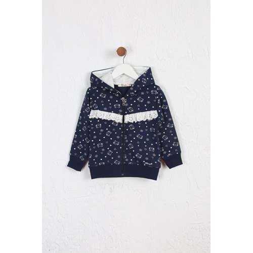 Kız Çocuk Hırka Kedi Desen - Lacivert Melanj (92/116)