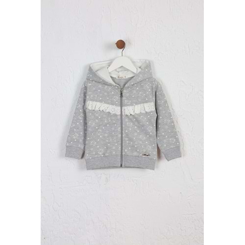 Kız Çocuk Hırka Kedi Desen - Gri Melanj (92/116)