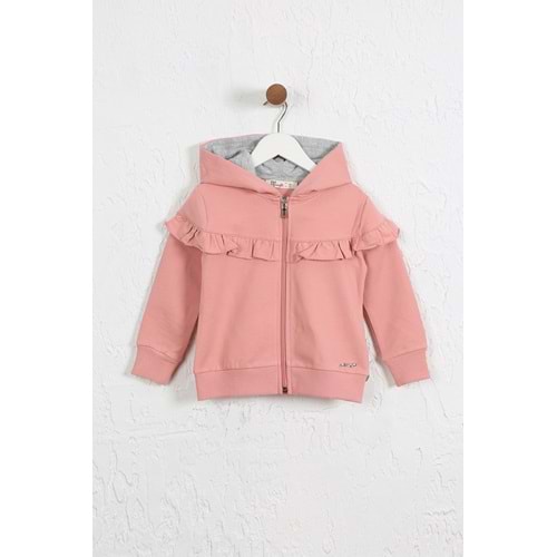 Kız Çocuk Hırka Göğsü Fırfırlı - Gül Kurusu (98/1222)