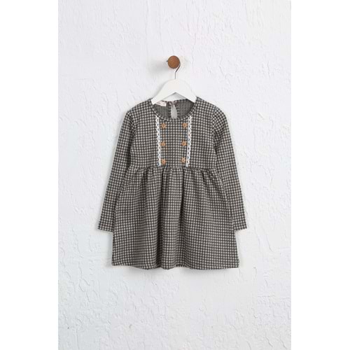 Kız çocuk Elbise Dantelli Düğmeli - Yavruağzı-Antrasit (98/122)