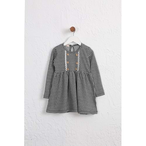 Kız çocuk Elbise Dantelli Düğmeli - Beyaz-Siyah (98/122)