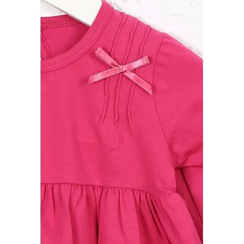 Kız Çocuk Elbise Hazır Fiyonklu - Koyu Fuşya (74/98)