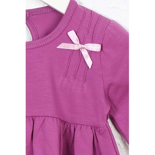 Kız Çocuk Elbise Hazır Fiyonklu - Mürdüm (74/98)