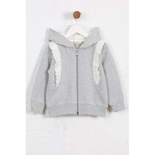 Kız Çocuk Hırka Yanları Dantelli - Gri (92/116)