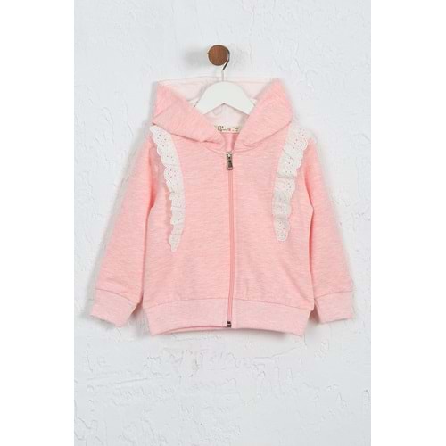 Kız Çocuk Hırka Yanları Dantelli - Pembe Melanj (92/116)