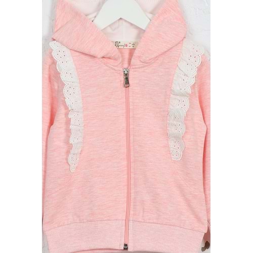Kız Çocuk Hırka Yanları Dantelli - Pembe Melanj (92/116)