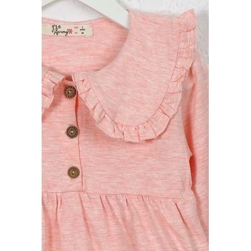 Kız Çocuk Elbise 3 Düğmeli - Pembe Melanj (98/122)