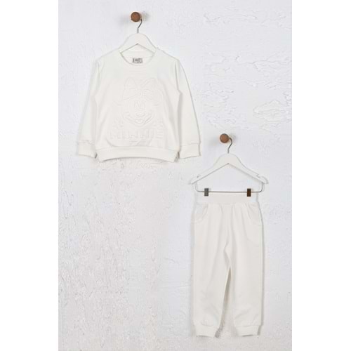 Kız Çocuk Sweat Takım Kabartmalı Baskı - Krem (98/122)