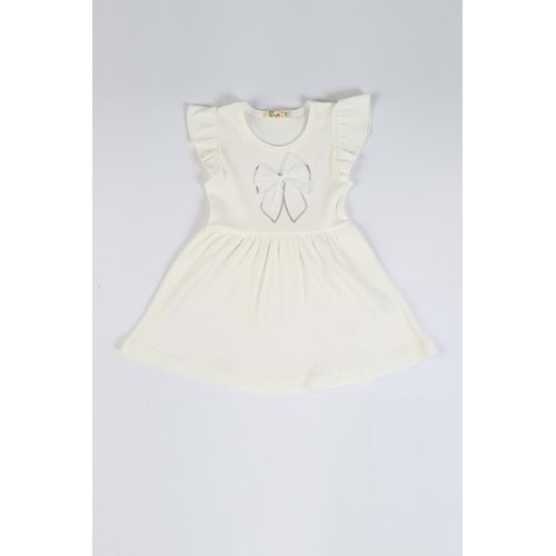 Kız Çocuk Elbise Büyük Kurdeleli - Krem (92/116)