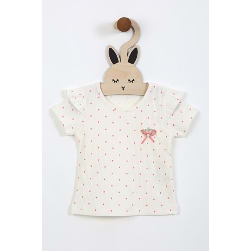 Kız Çocuk Tişört Yakası Tüllü Kurdeleli - Krem (92/116)