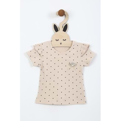 Kız Çocuk Tişört Yakası Tüllü Kurdeleli - Taş (92/116)