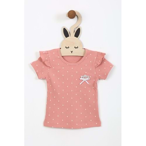 Kız Çocuk Tişört Yakası Tüllü Kurdeleli - Gül Kurusu (92/116)