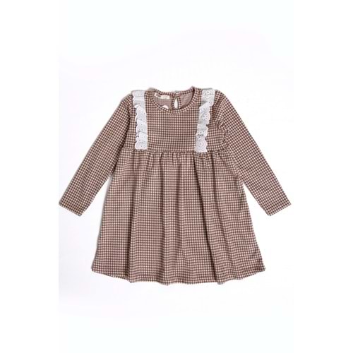 Kız Çocuk Elbise Fistolu - Kahverengi-Beyaz (92/116)